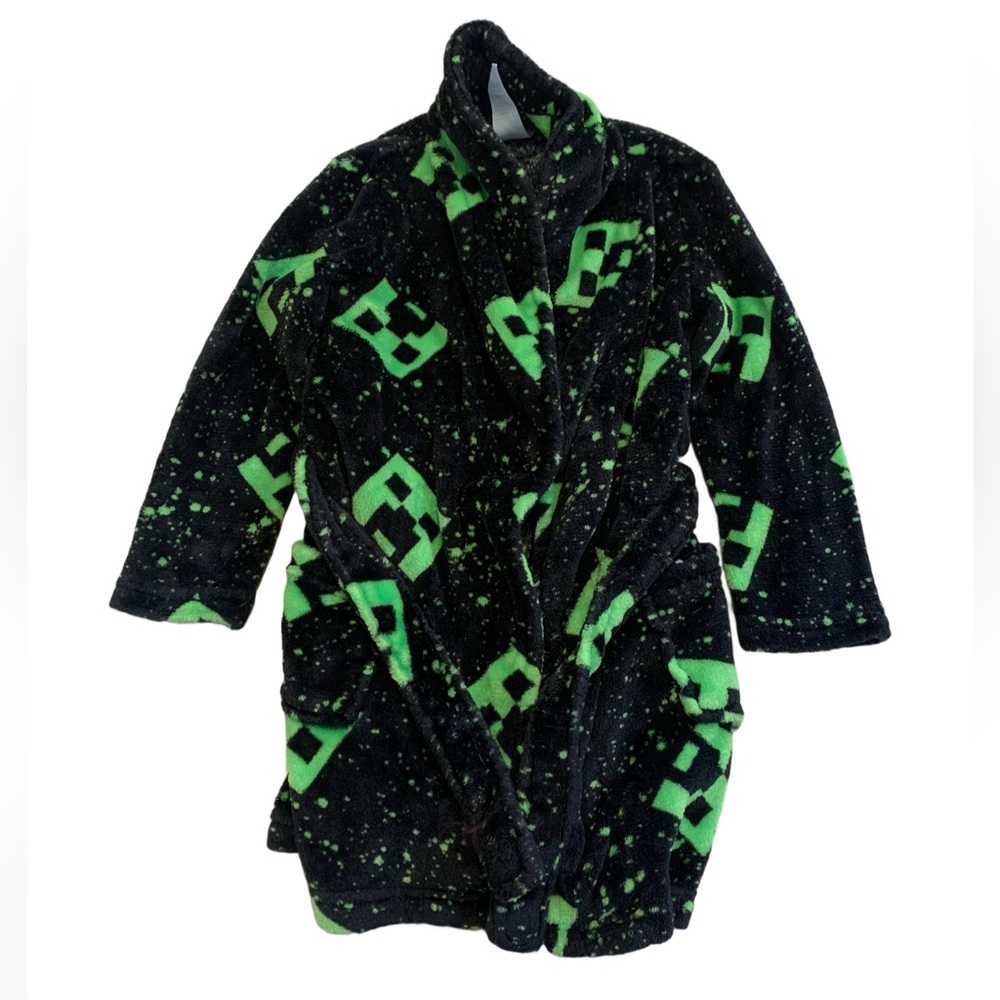 Minecraft Creeper Youth/Kids Plush Robe - Black and Green - Size XS (4/5)